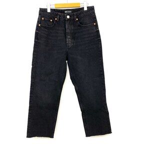 Zara High Rise Straight Leg Crop Jeans Black Raw Hem Button Fly Women’s 10